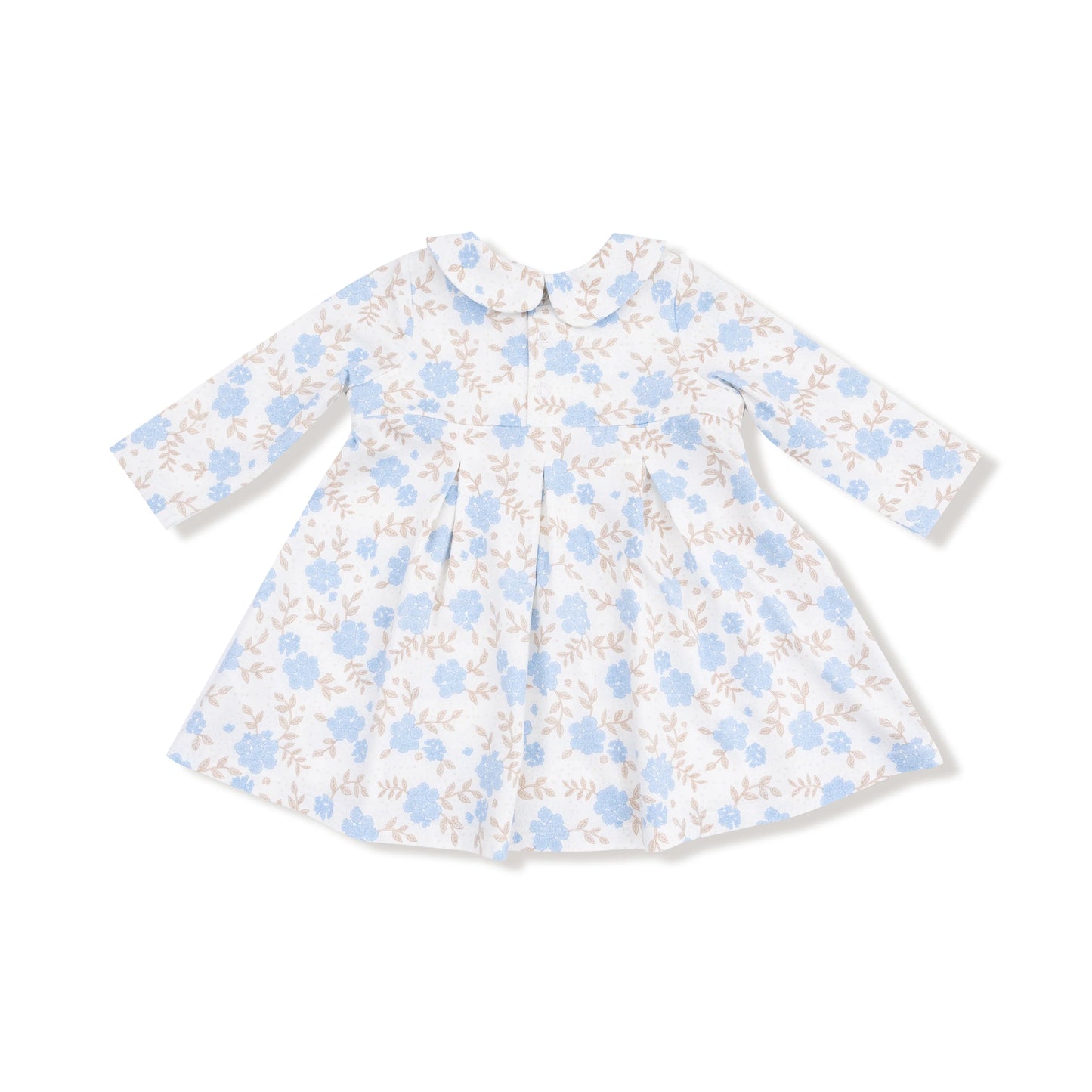 Peter Pan Collar Dress w/ Smocking & Diaper Cover | Baby Blue Floral