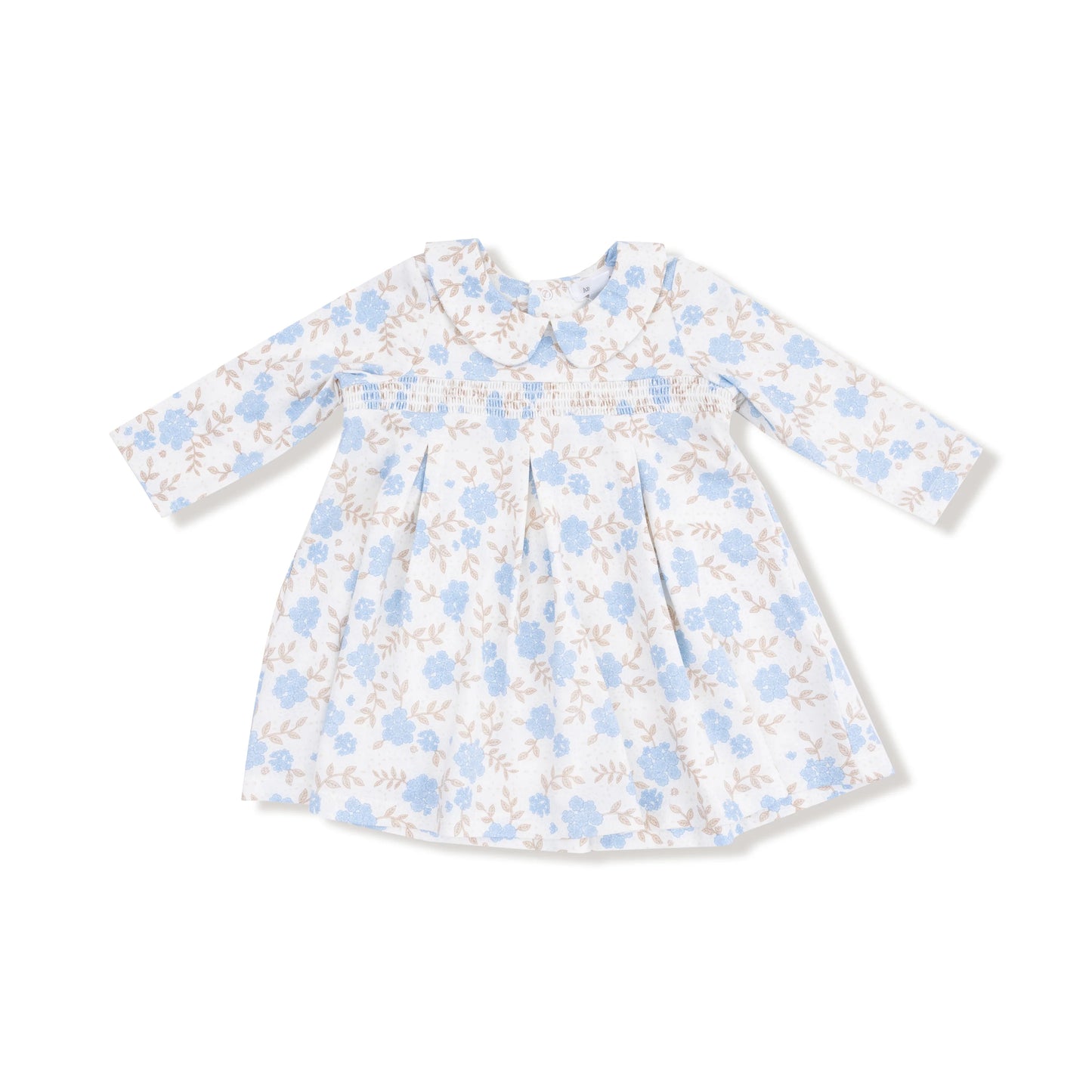 Peter Pan Collar Dress w/ Smocking & Diaper Cover | Baby Blue Floral