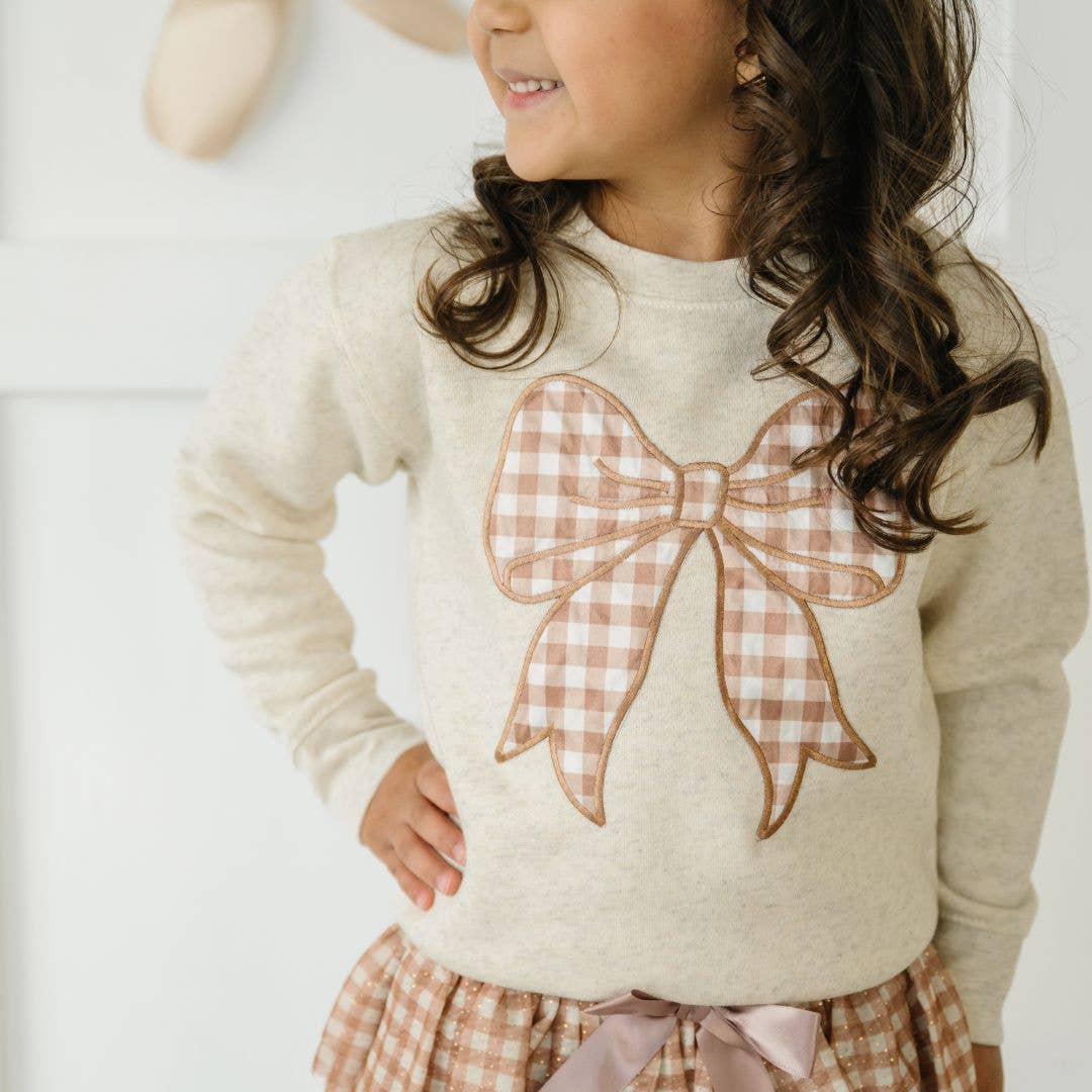 Gingham Bow Patch Sweatshirt | Natural