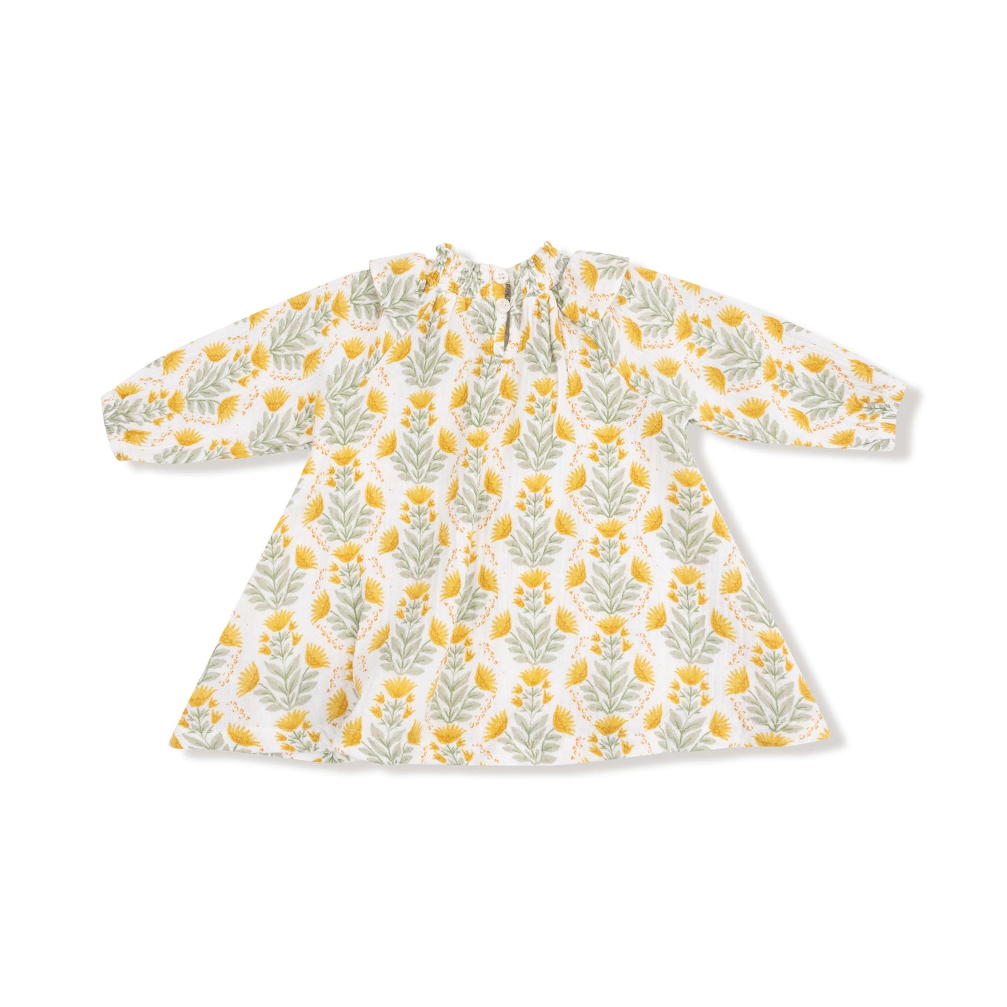 Long Sleeve Ruffle Smocked Neck Dress & Diaper Cover | Winter Dandelions