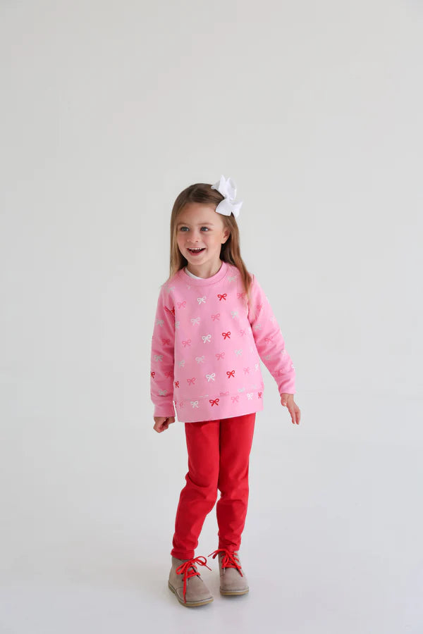 Cassidy Comfy Crewneck | Bitty Bows with Hamptons Hot Pink