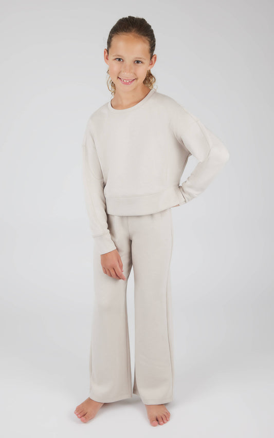 Girls Everyday Scuba Side Slit Pullover and Pant - Set: Htr. Nacreous Cloud