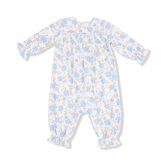 Smocked Romper | Baby Blue Floral