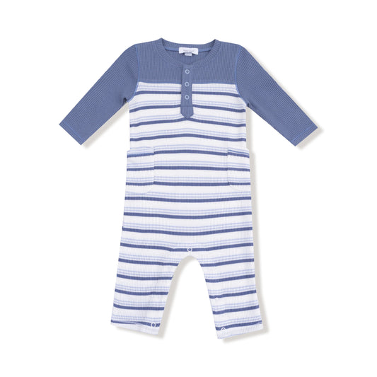 Romper with Contrast Sleeves | Blue Vintage Stripe