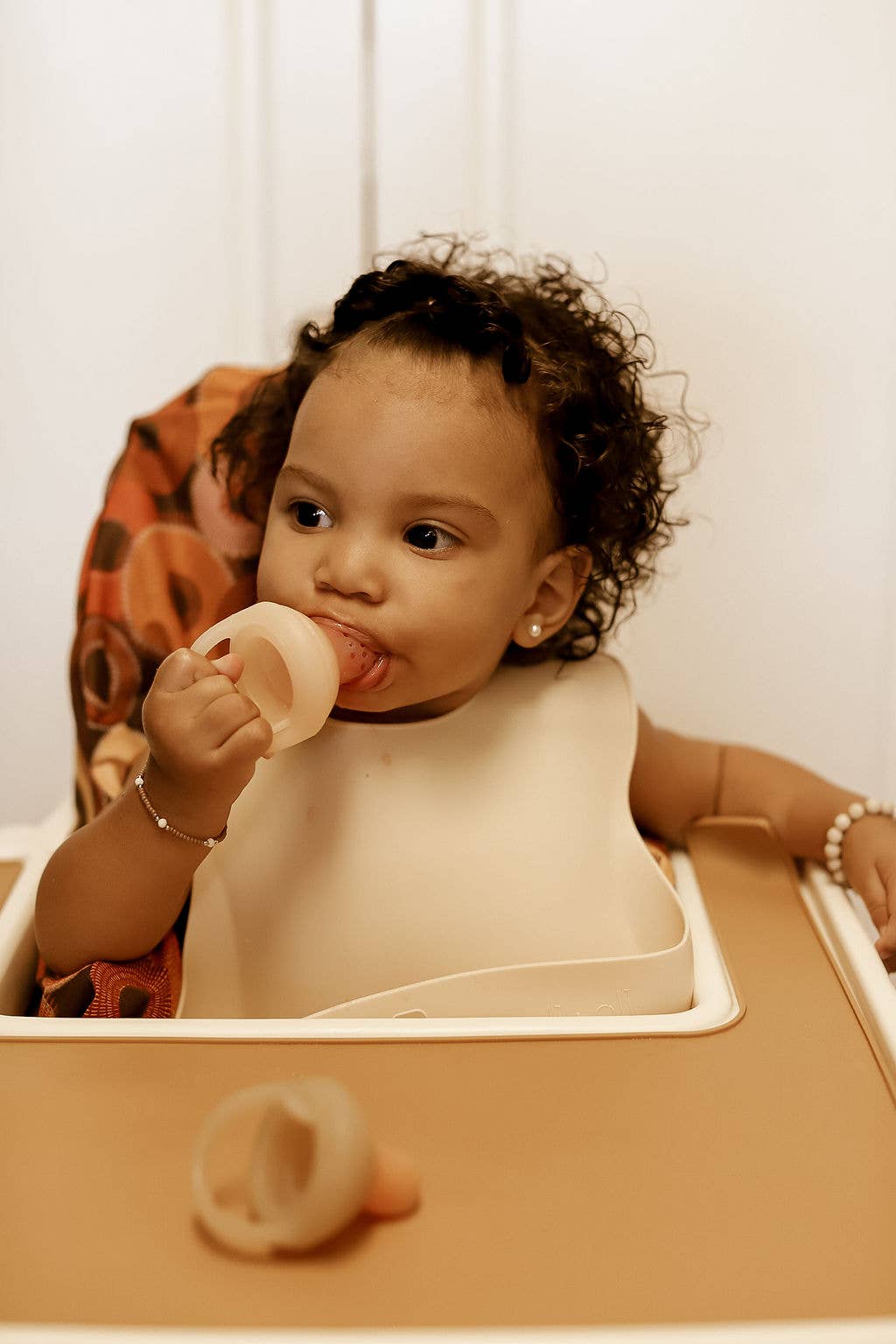 Silicone Baby Bib Roll Up & Stay Closed | Sand