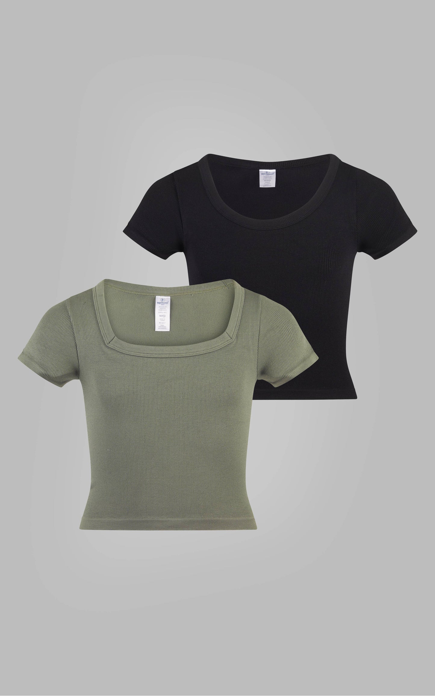 Girls Rib Seamless Square Neck T-Shirts | Agave Green & Black