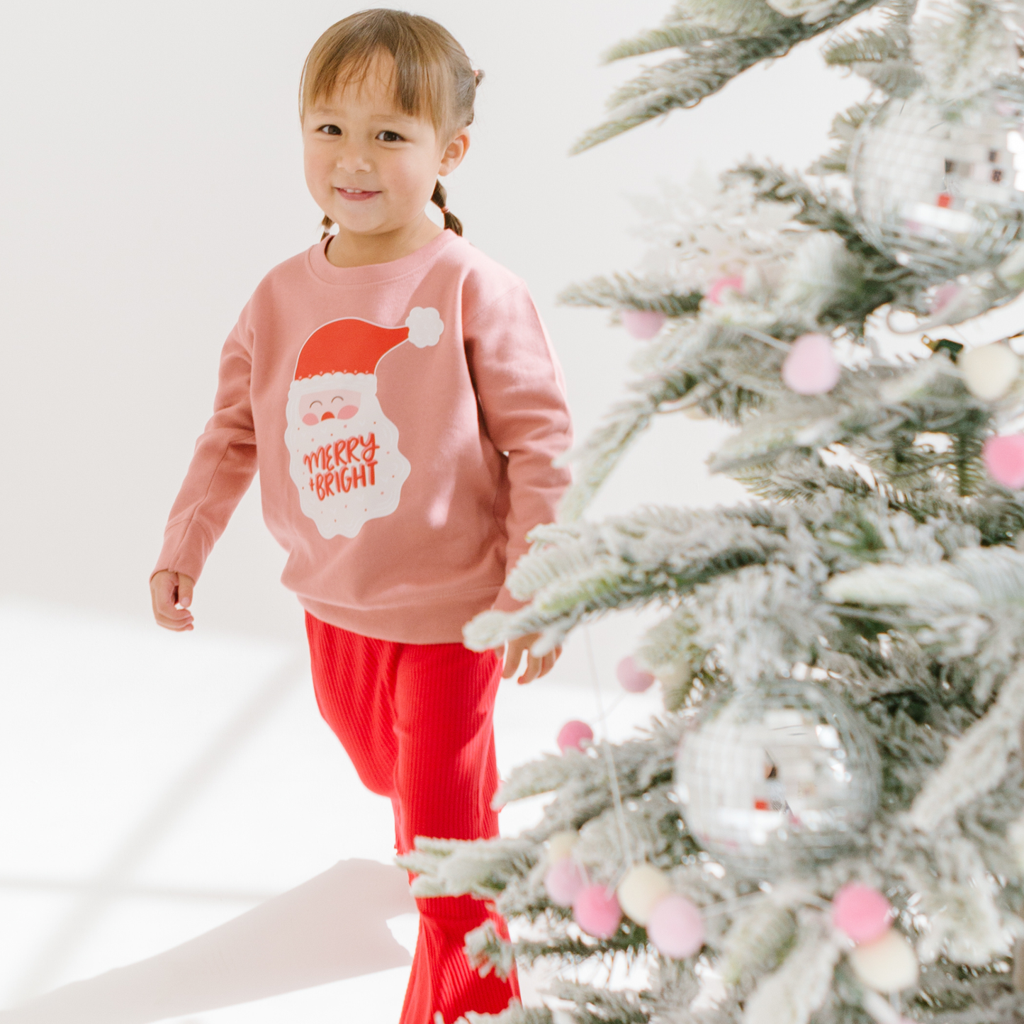 Merry and Bright Santa Toddler Christmas Sweatshirt | Mauve