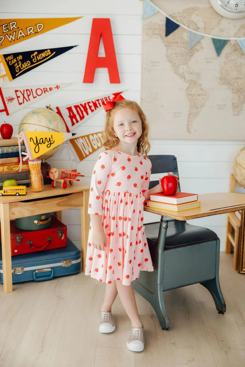 An Apple a Day 3/4 Sleeve Twirl Dress