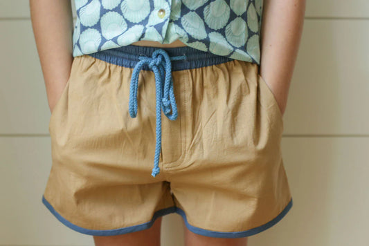 Pop-On Short | Khaki & Blue Trim