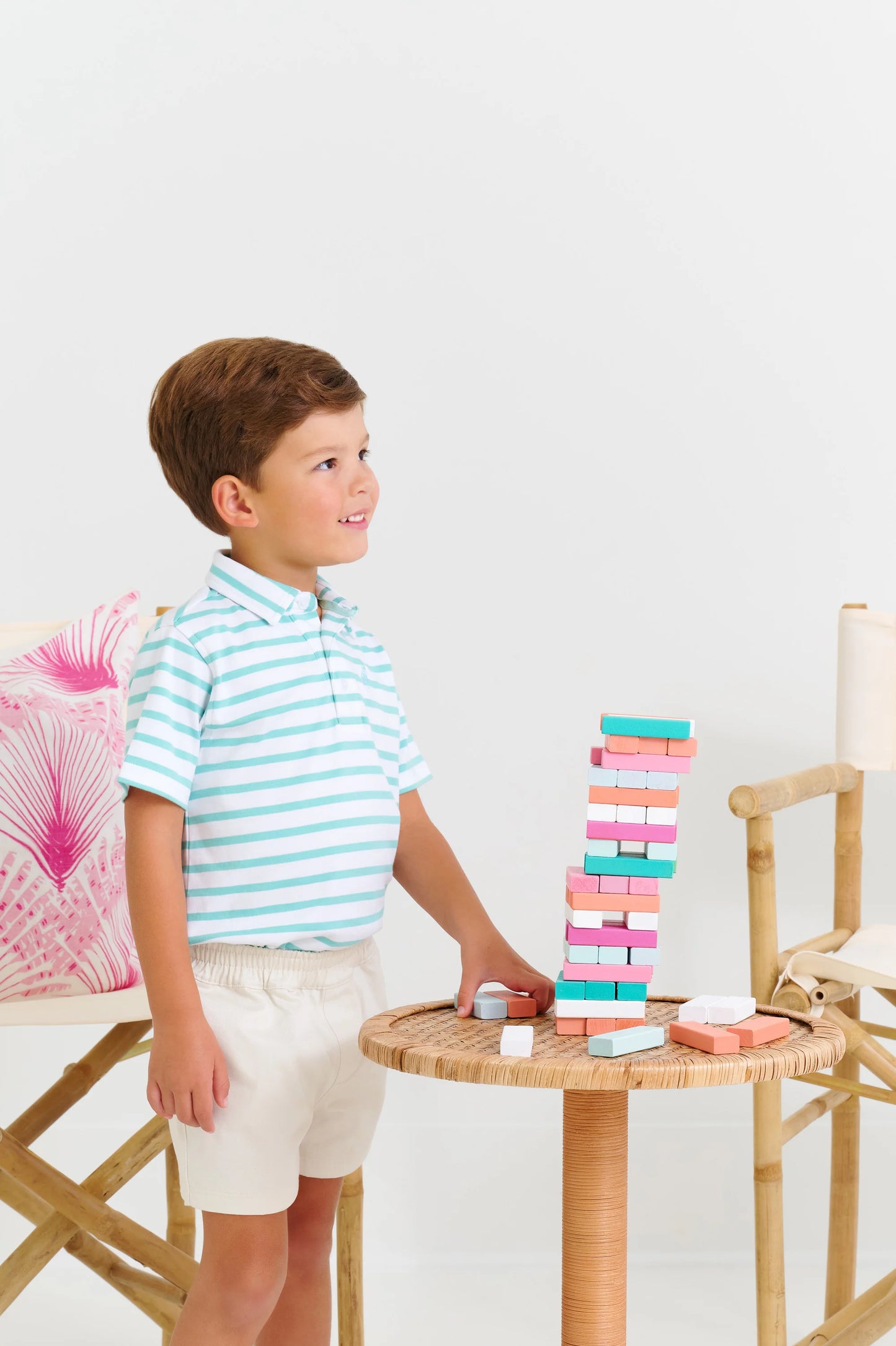 Prim & Proper Polo SS-Pima | Turks Teal Stripe with Edisto Egg Blue