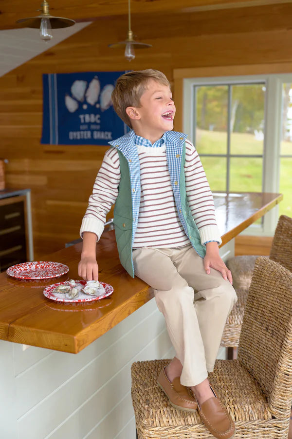 Isaac's Sweater | Palmetto Pearl & Gray Bay Brown Stripe