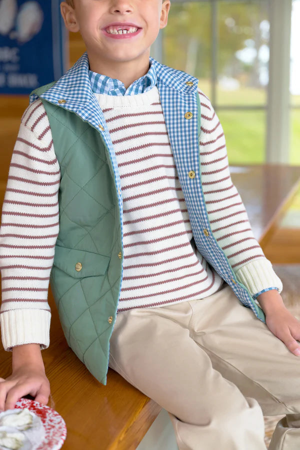Isaac's Sweater | Palmetto Pearl & Gray Bay Brown Stripe