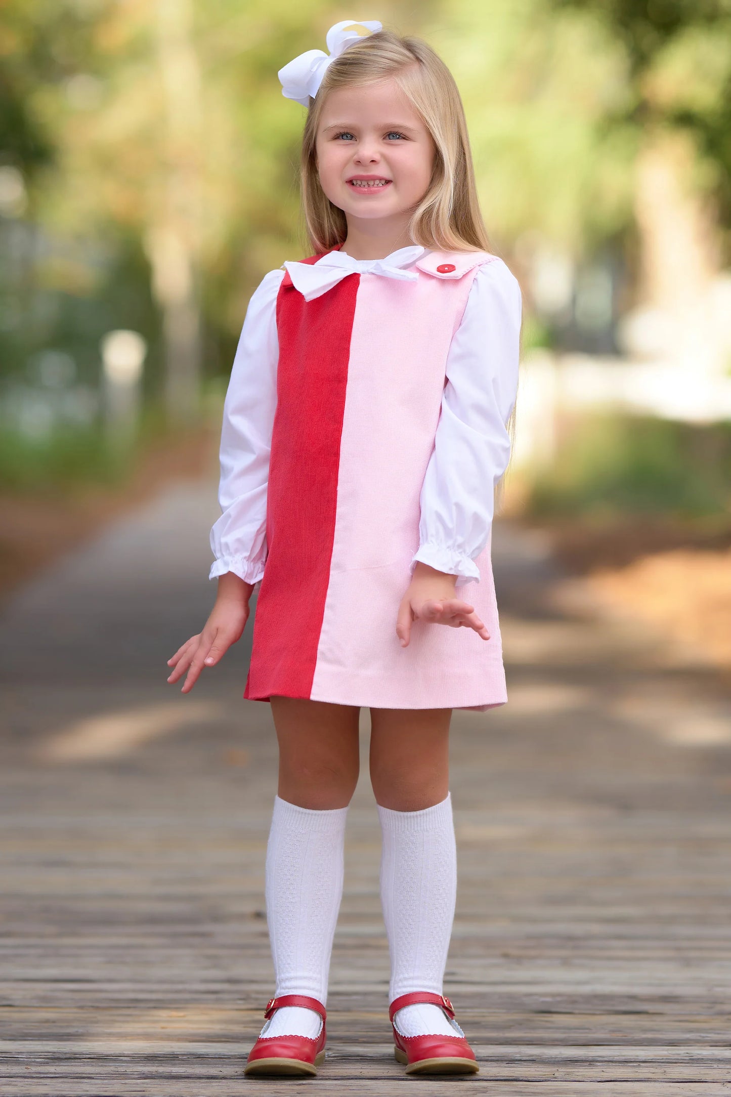 Katie Anne Colorblock Jumper (Corduroy) | Richmond Red & Palm Beach Pink