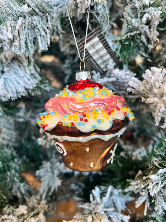 Glitter Gingerbread Cupcake Ornament