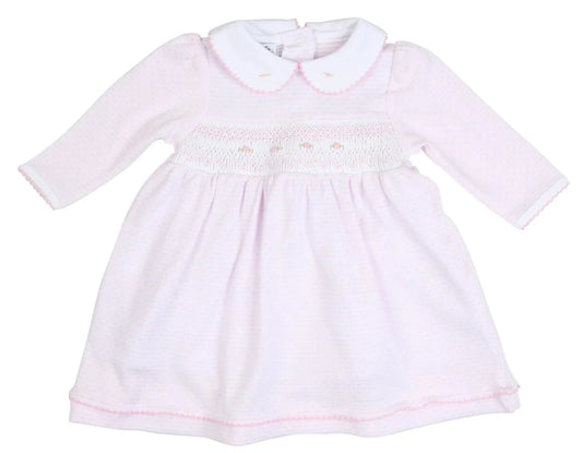 Delaney & Dillon Smocked Pink Dress Bloomer Set