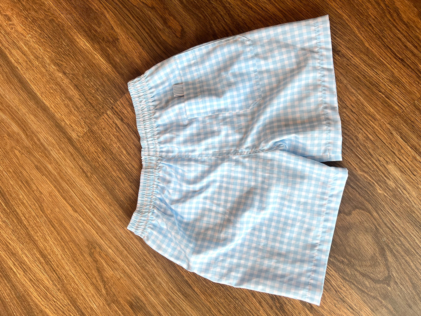 Boys Trunks Solid Side Stripes Blue Gingham