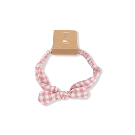 Rose Pink Plaid Knot Headband