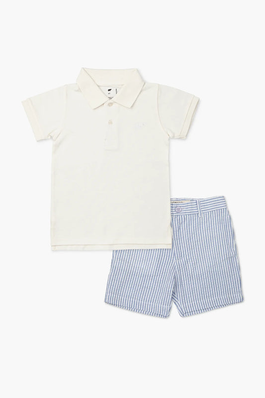 Easter Short Sleeve Polo + Old Sport Short Set | Light Blue Seersucker