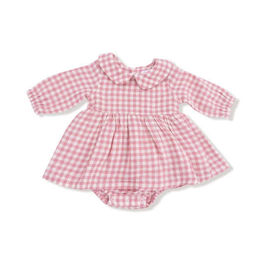 Peter Pan Collar Bubble with Skirt | Rose Pink Plaid
