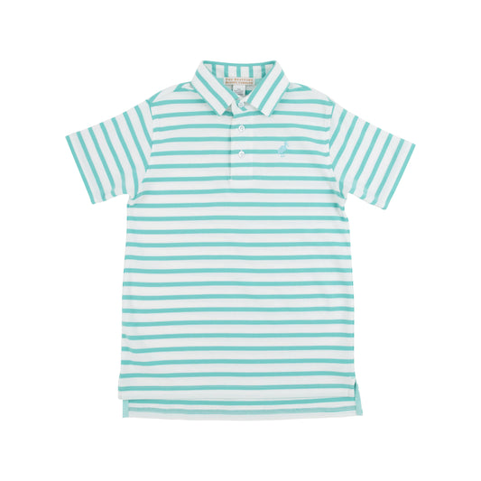 Prim & Proper Polo SS-Pima | Turks Teal Stripe with Edisto Egg Blue