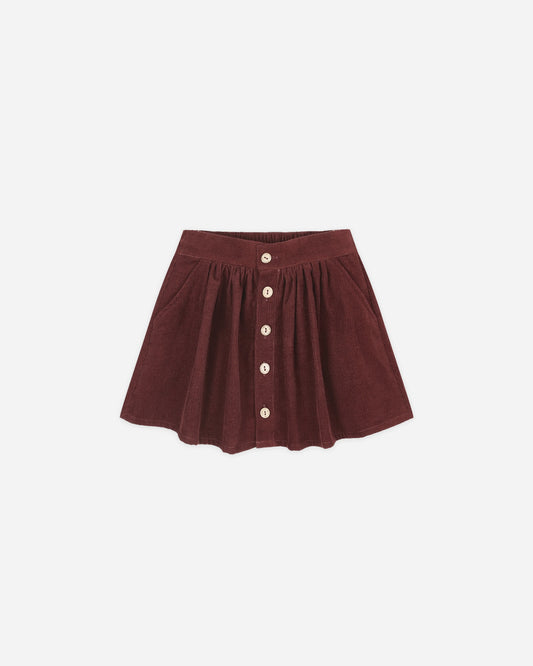 Button Front Mini Skirt || Burgundy