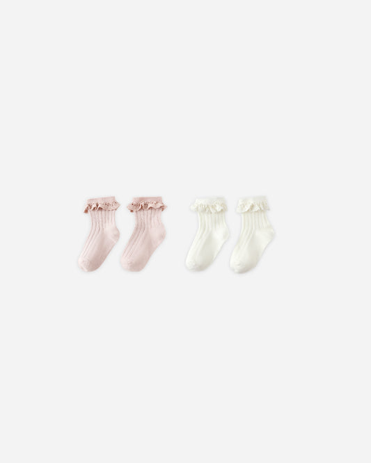 Lace Trim Socks, 2-Pack || Blush, Ivory