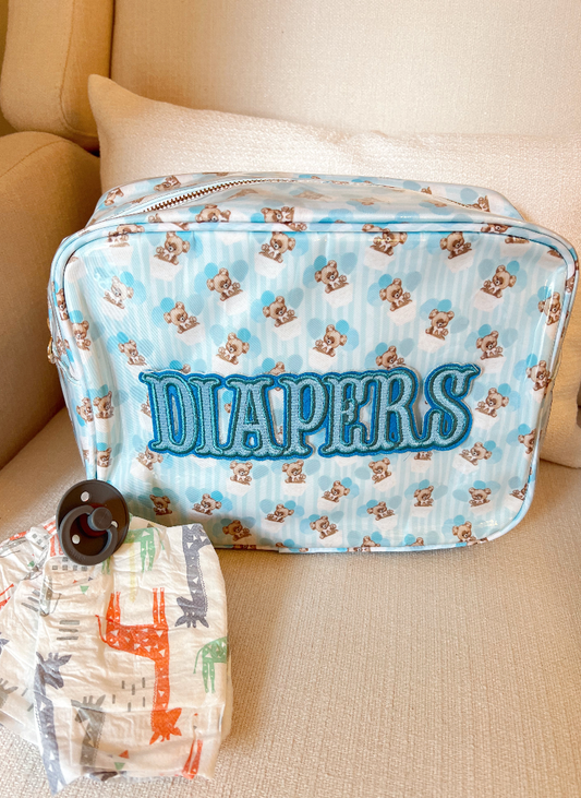 Diapers XL - Clear Coat Bag: Blue Teddy Bear