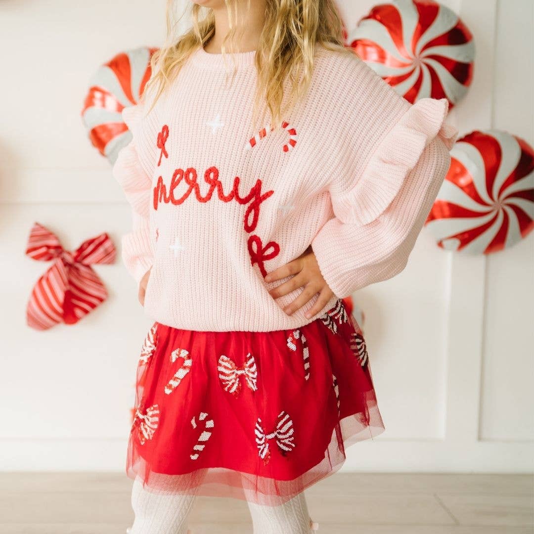 Girls Coquette Merry Christmas Knit Sweater
