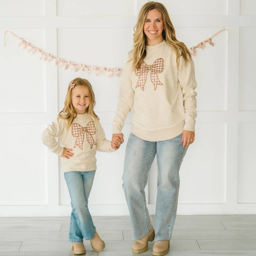 Gingham Bow Patch Sweatshirt | Natural