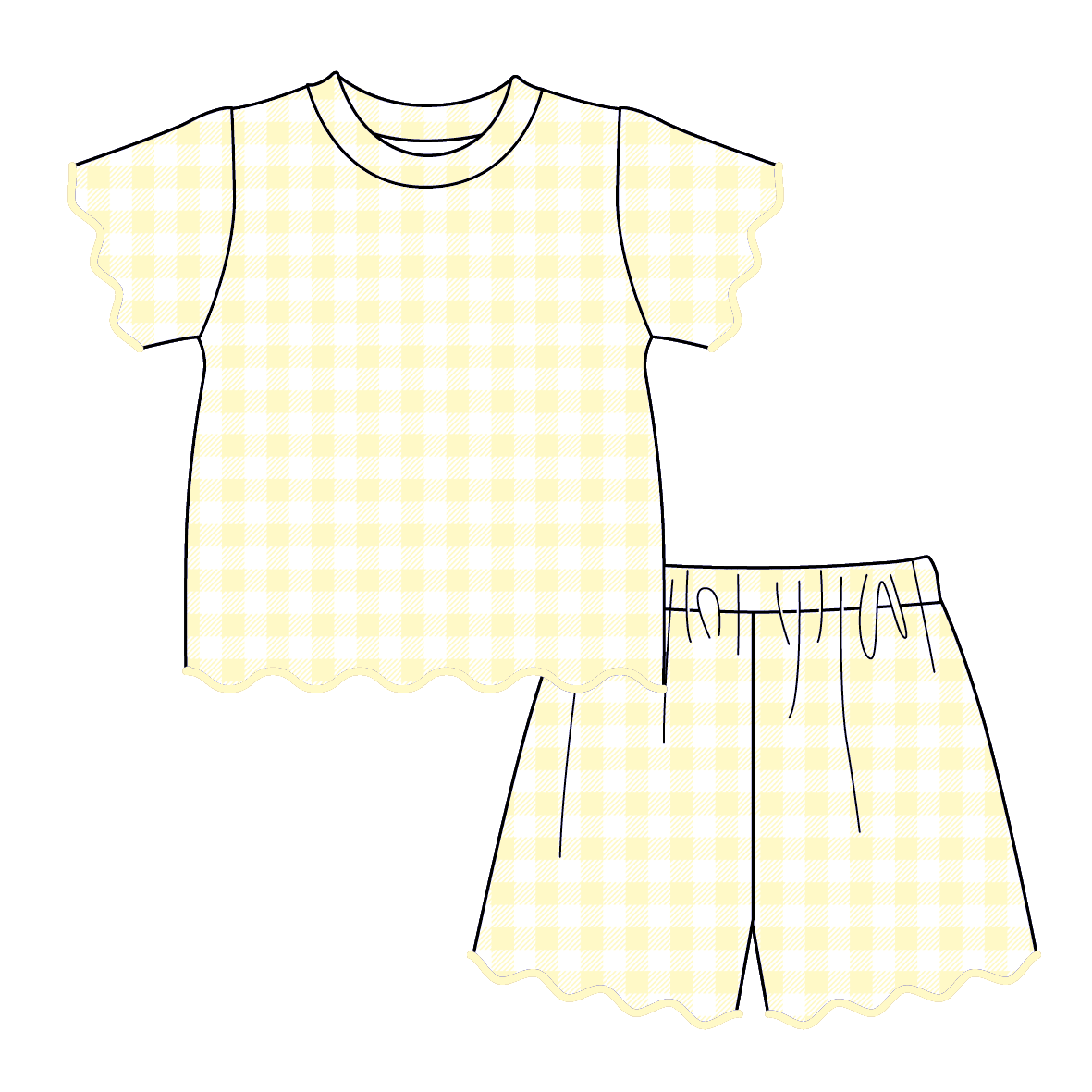 Gingham Scalloped Trim Short Set | Butter Yellow