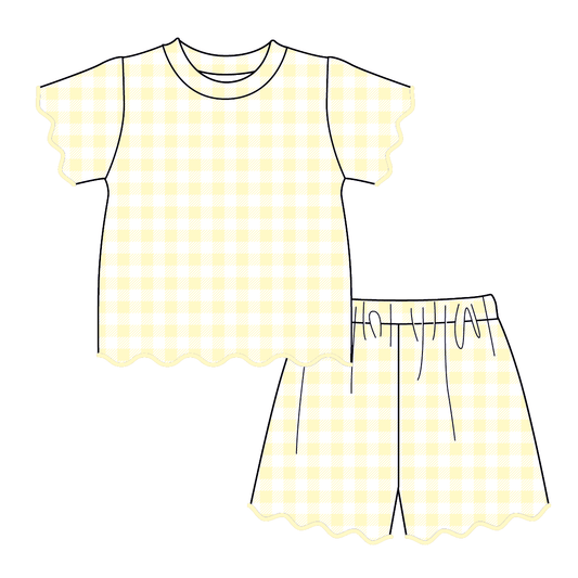 Gingham Scalloped Trim Short Set | Butter Yellow