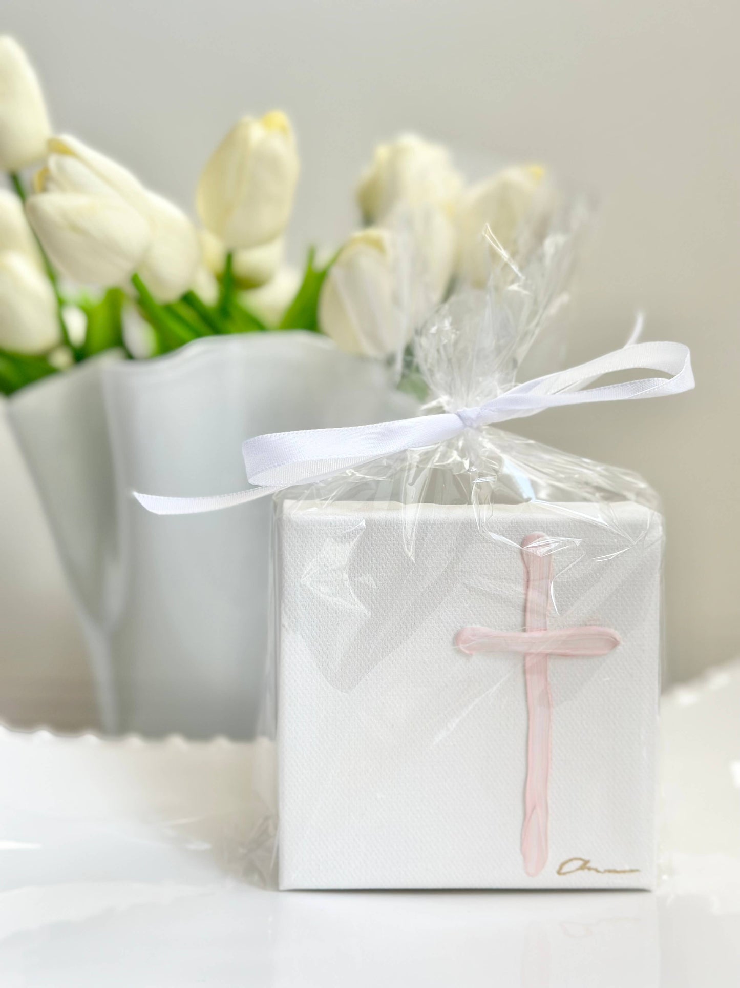 Anna Walding Art - Cross Art Pink on Canvas 4x4