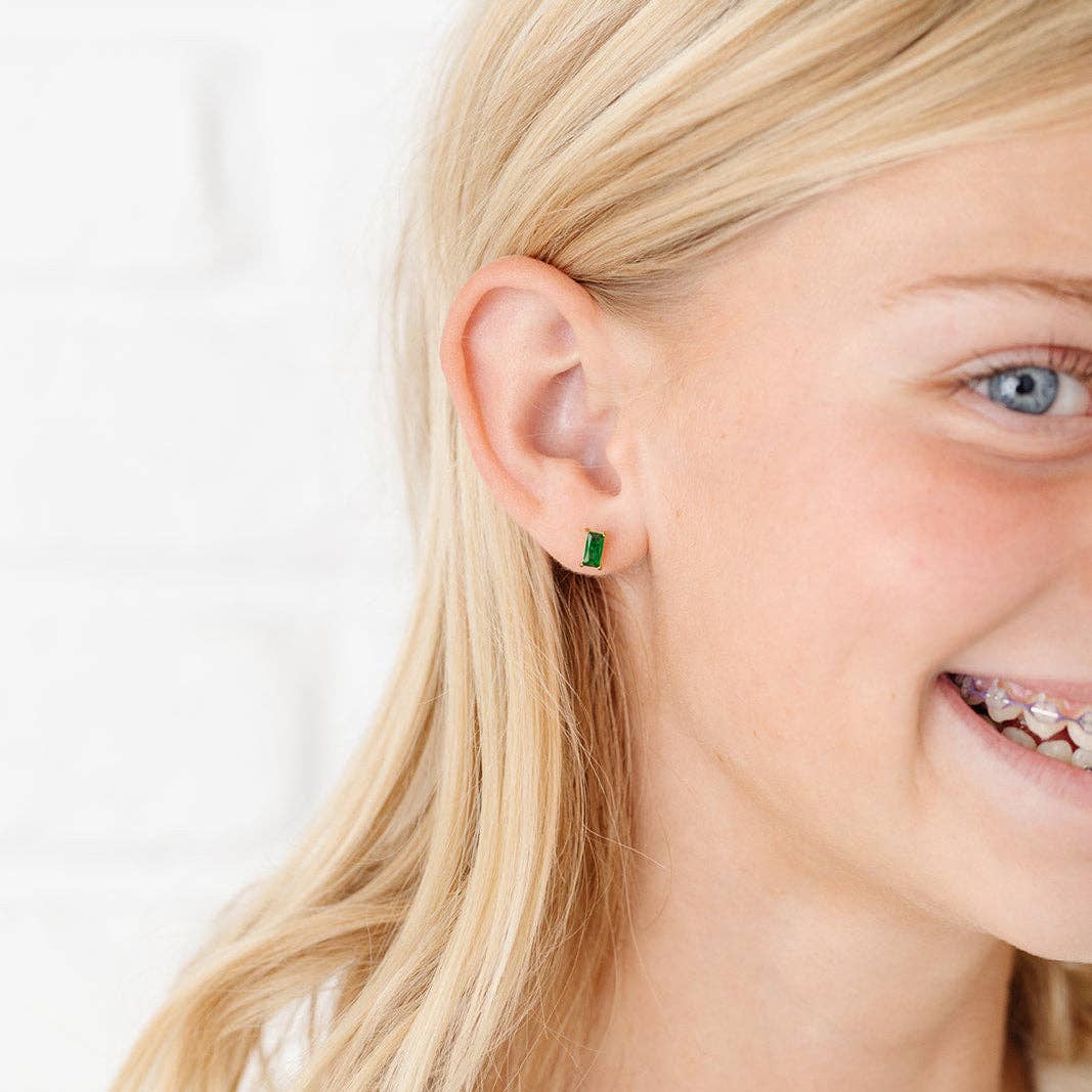 Emerald Baguette Studs