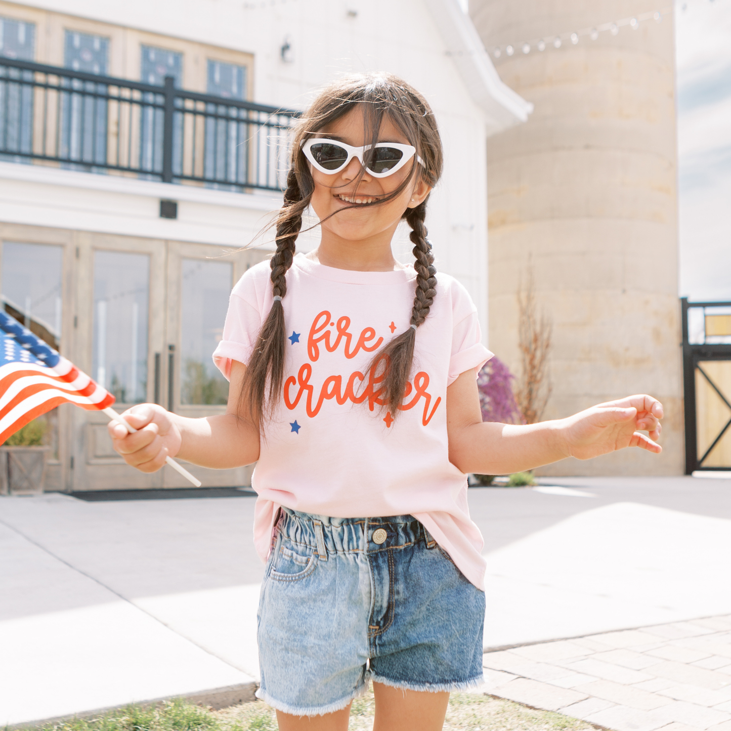 Fire Cracker Girls Shirt | Red and Blue Mix / Pink