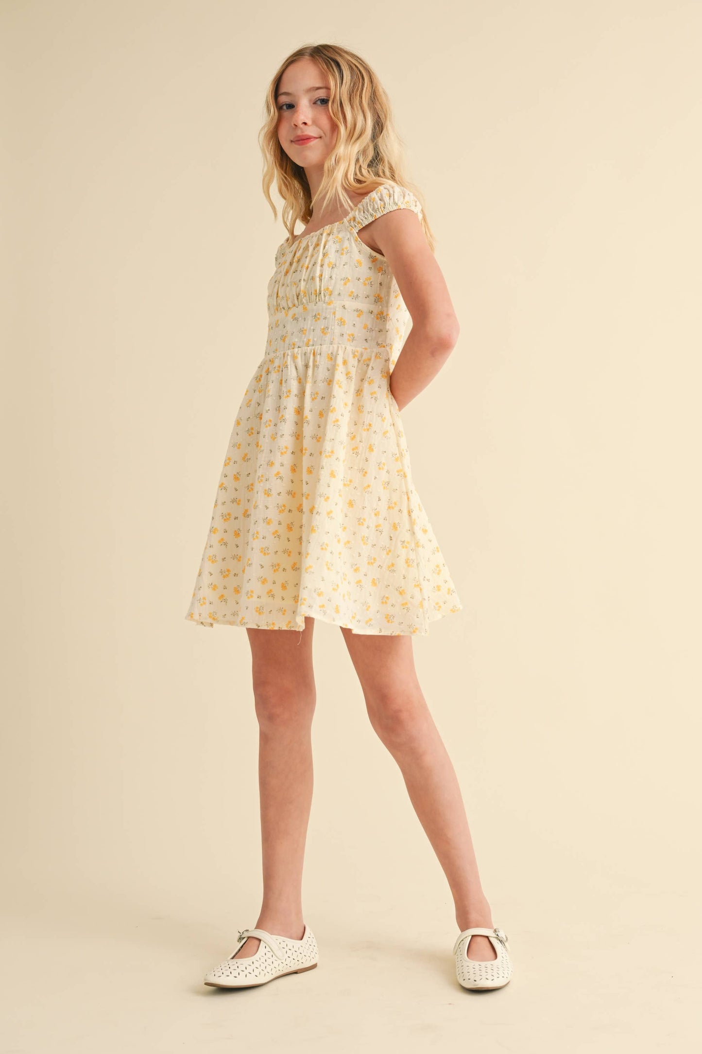 Tween Girls Kids Corset Ruched Shoulder Mini Dress