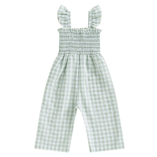 Baby Girls Flutter Sleeves Smocked Cotton Jumpsuit | Green
