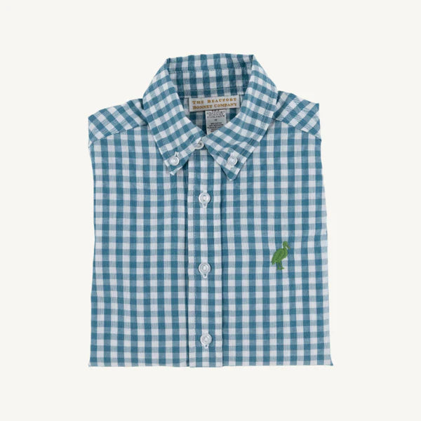 Dean's List Dress Shirt | Barnsley Blue Gingham w/ Gallatin Green Stork