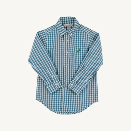 Dean's List Dress Shirt | Barnsley Blue Gingham w/ Gallatin Green Stork