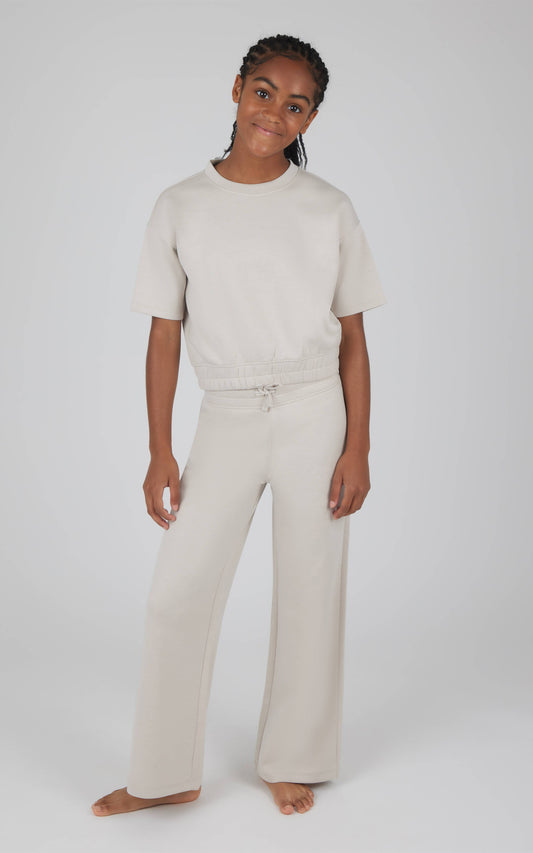 Girls Crew Neck Scuba Top and Pant - 2 pc Set | Htr.Nacreous Cloud