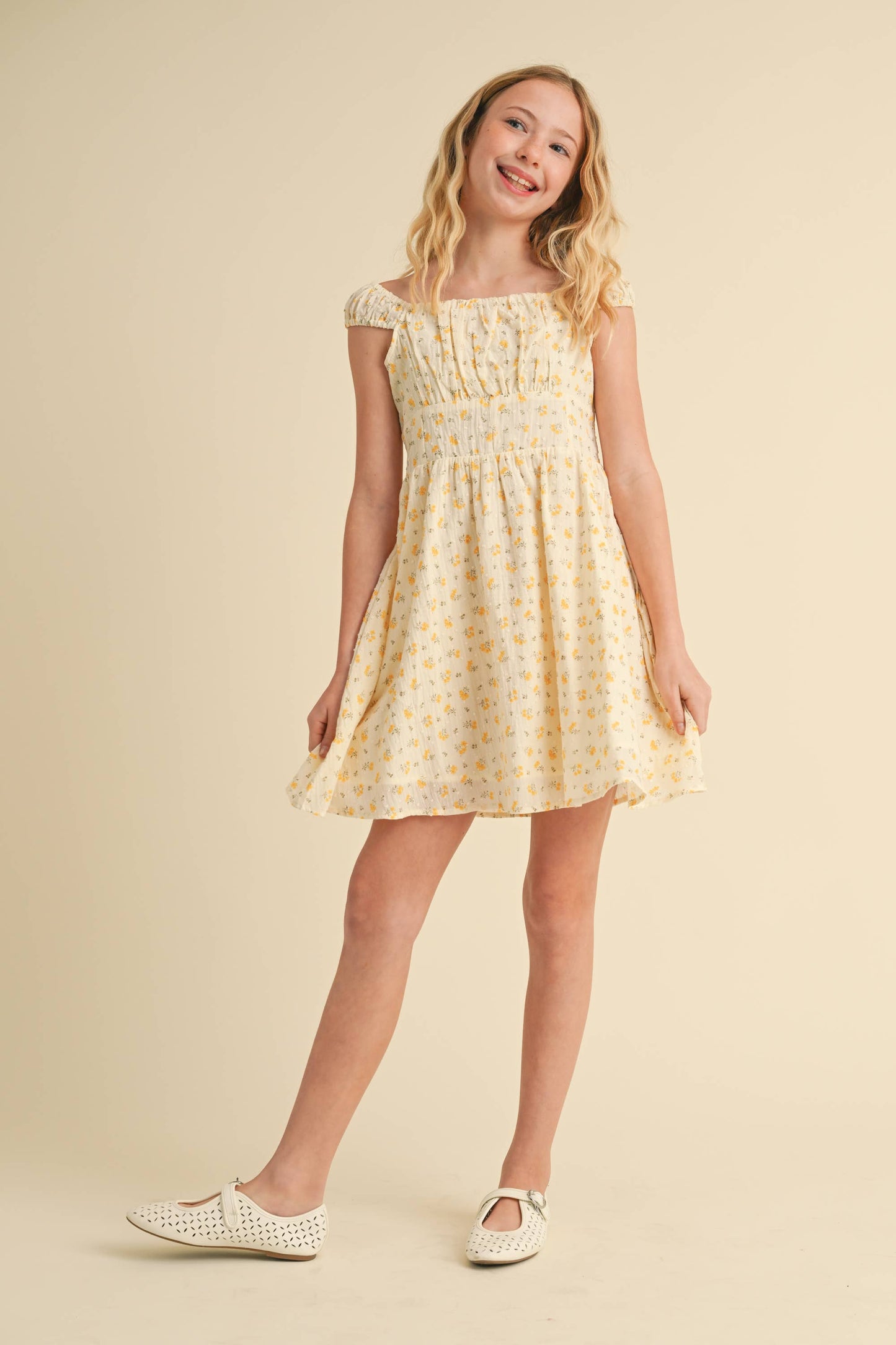 Tween Girls Kids Corset Ruched Shoulder Mini Dress