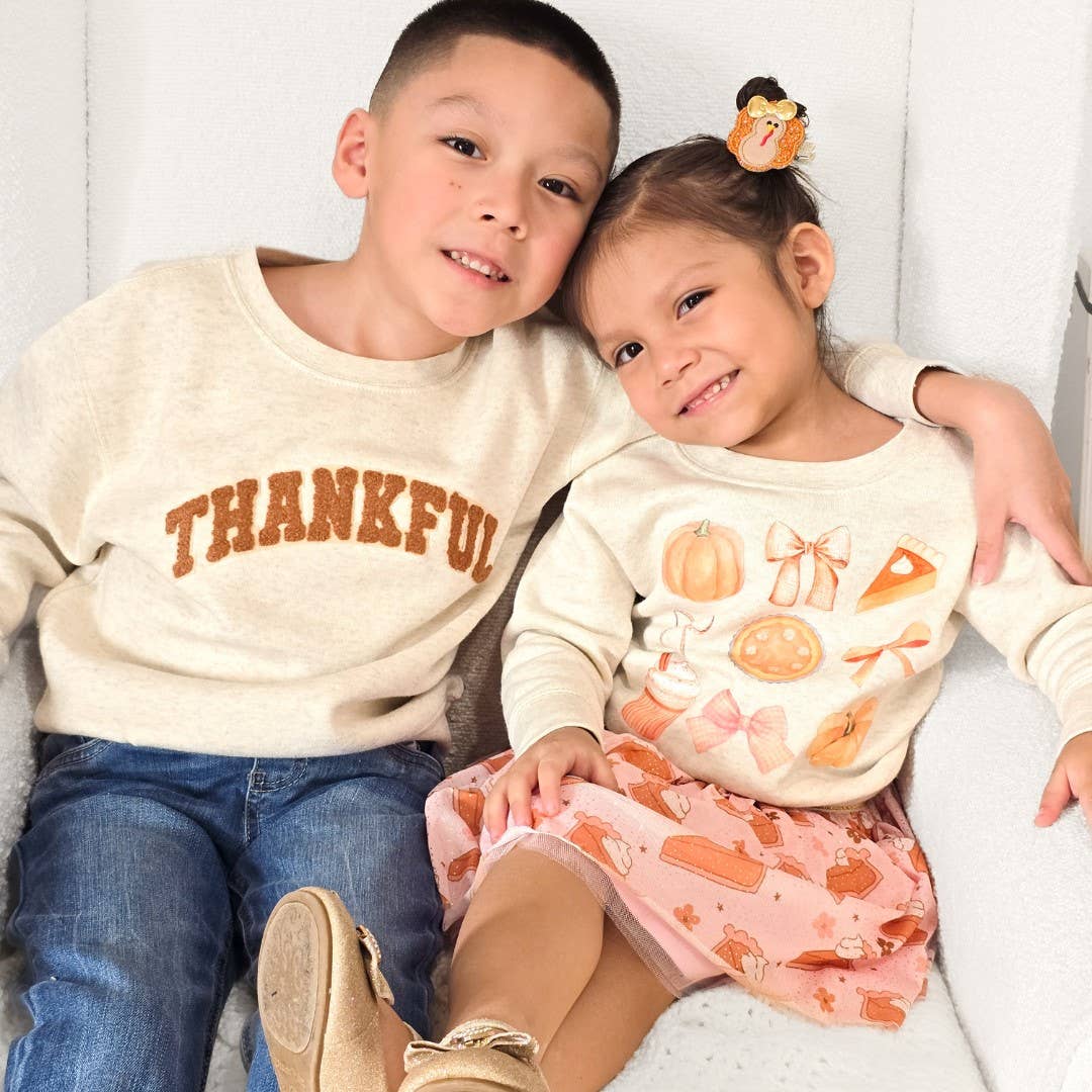 Thankful Patch Varsity Thanksgiving Sweatshirt