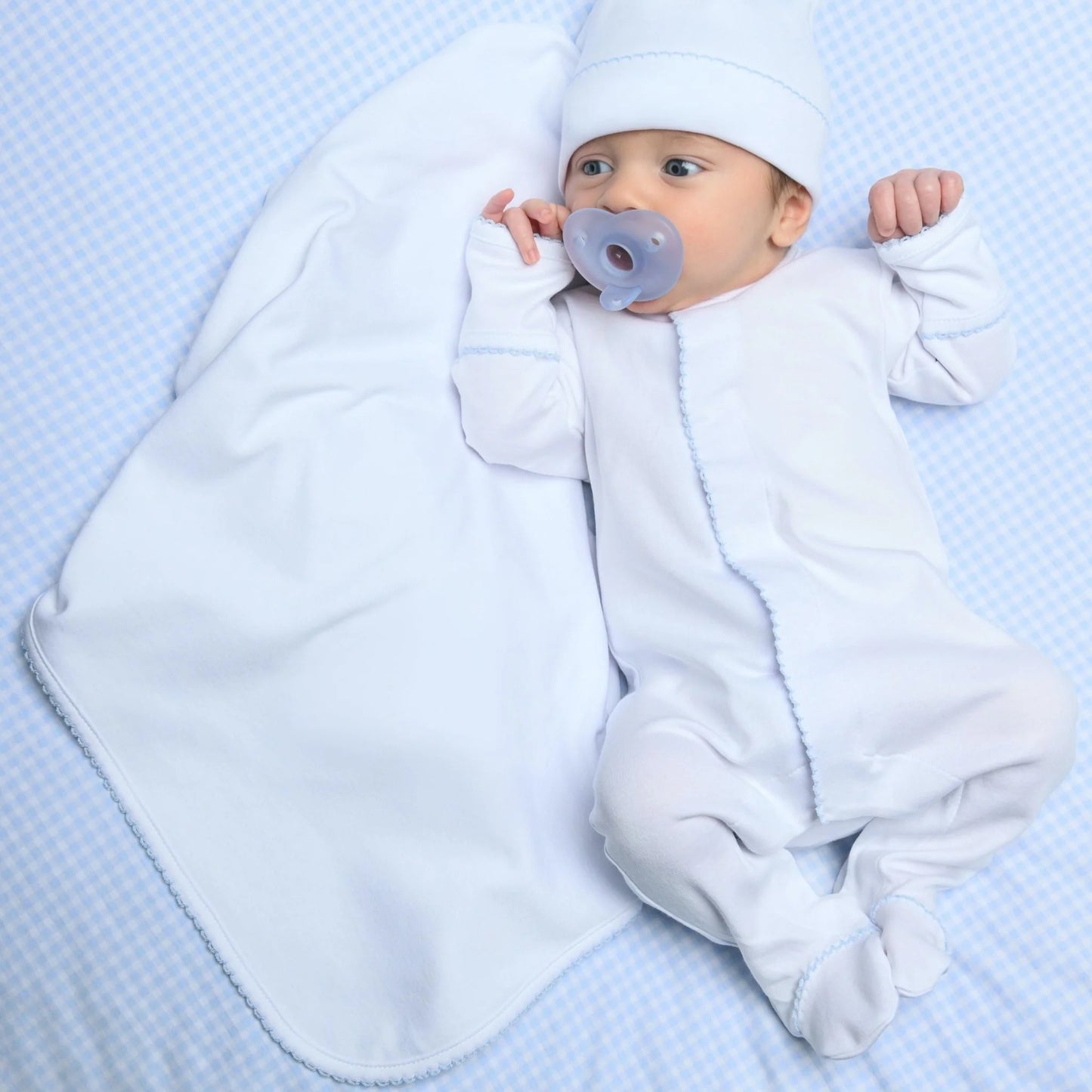Magnolia Baby Essentials Footie White with Blue Trim