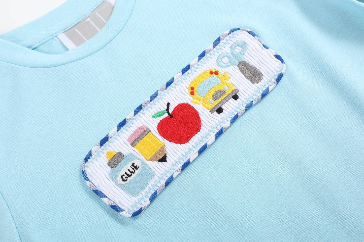 Light Blue Smocked School Shirt and Short Set