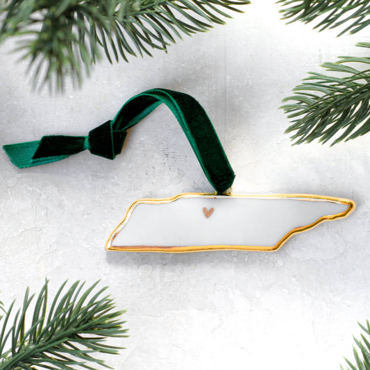 Tennessee Handmade Porcelain State Ornament w/Gold : Heart