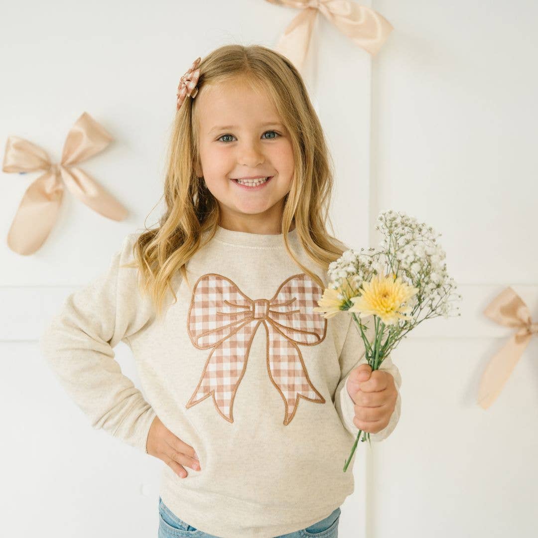 Gingham Bow Patch Sweatshirt | Natural