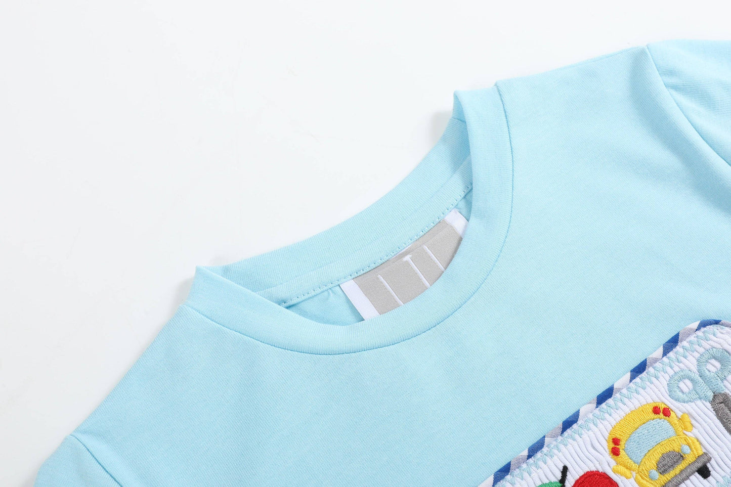 Light Blue Smocked School Shirt and Short Set