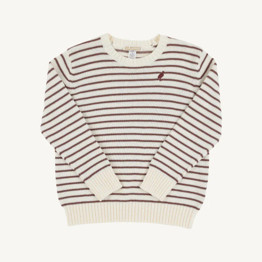 Isaac's Sweater | Palmetto Pearl & Gray Bay Brown Stripe