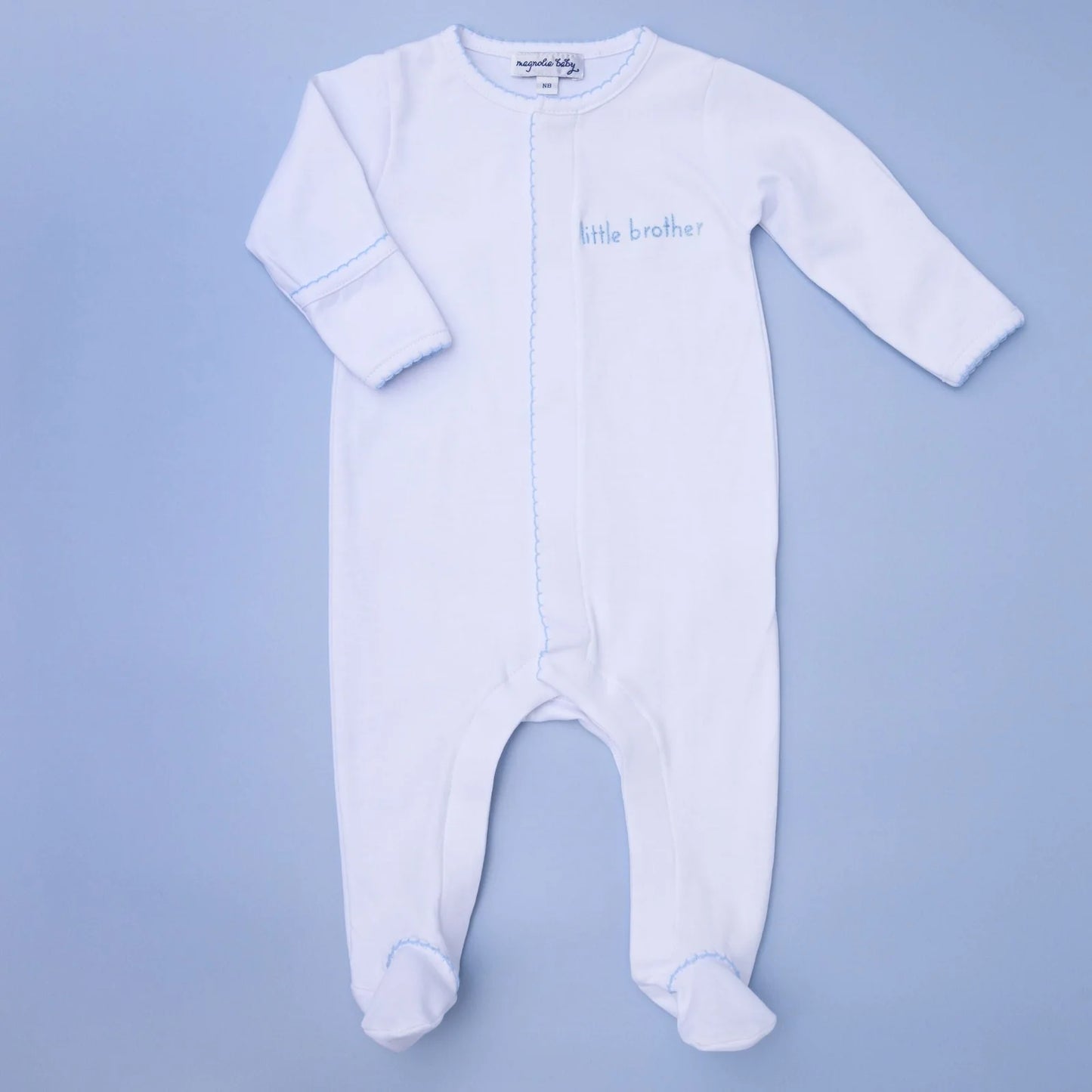 Little Brother Embroidered Footie | Light Blue