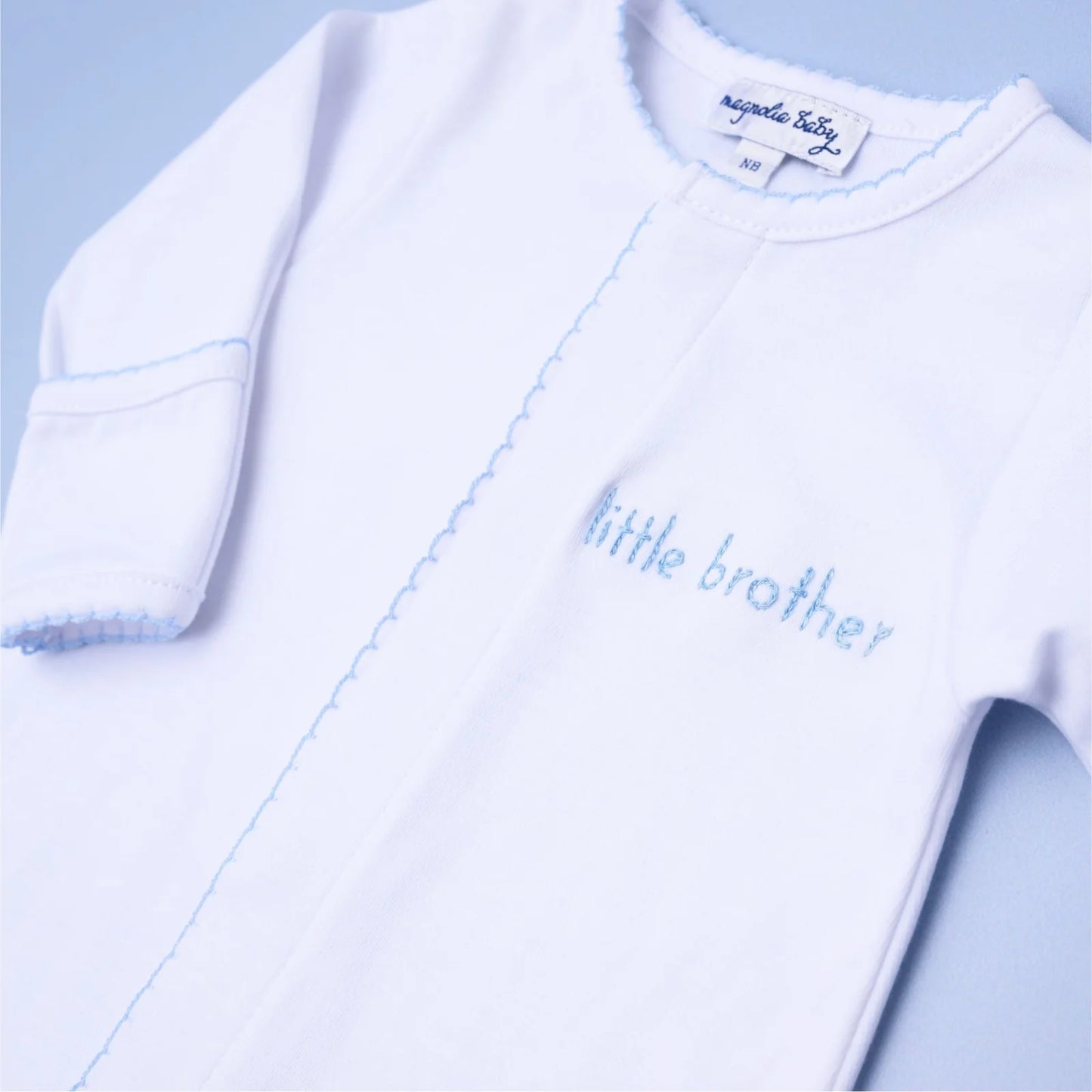 Little Brother Embroidered Footie | Light Blue