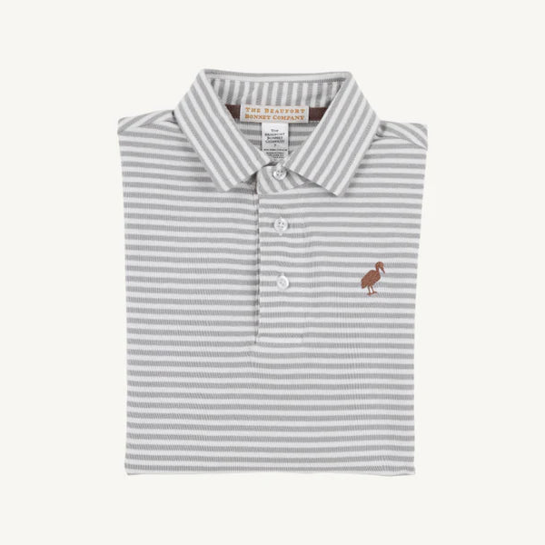Prim & Proper Polo LS | Grantley Gray Stripe w/ Gray Bay Brown Stork